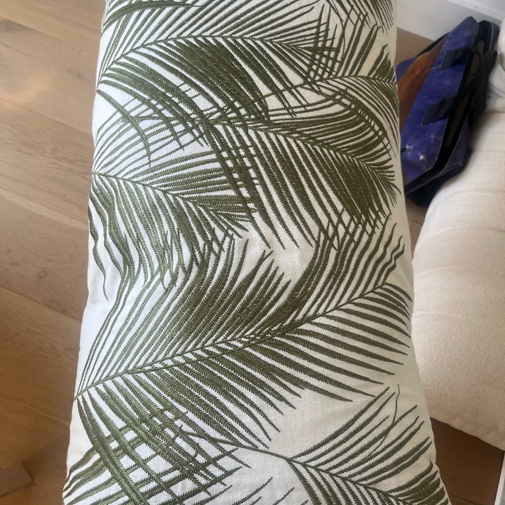 Green Palm Leaf Embroidered Pillow